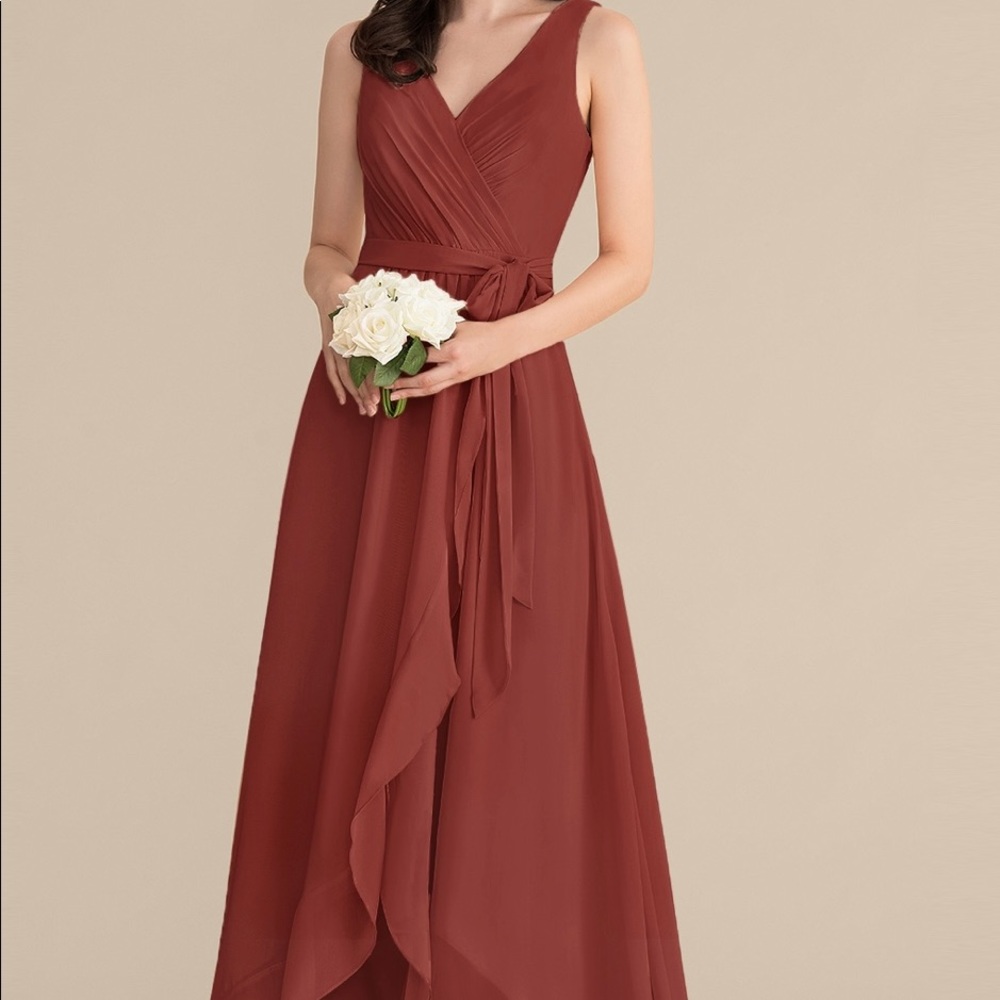 Jj’s House A-Line V-neck Asymmetrical Chiffon Bridesmaid Dress With Ruffle Bow